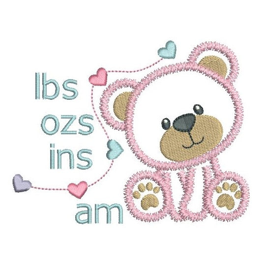 Baby girl birth announcement -custom embroidery design by rosiedayembroidery.com