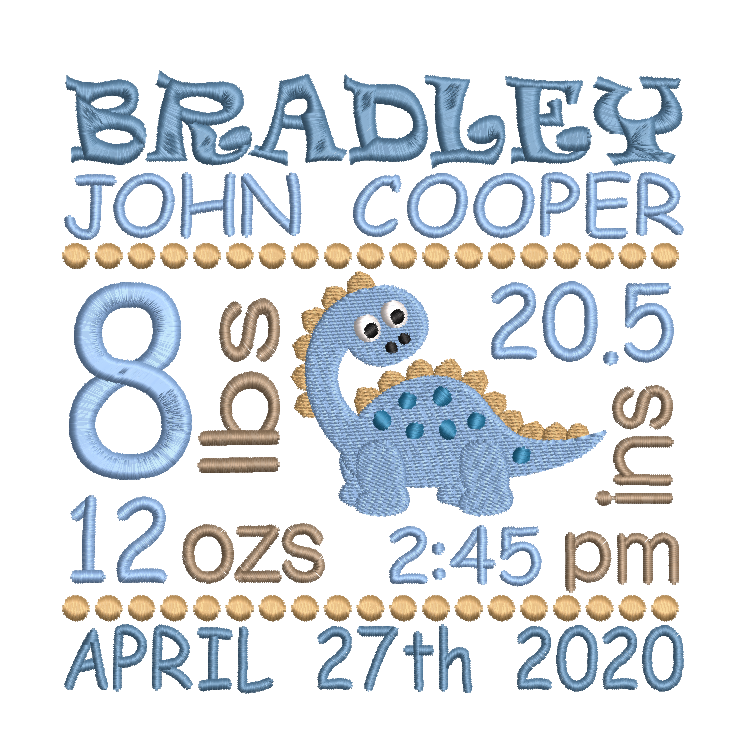 Baby boy birth announcement -custom embroidery design by rosiedayembroidery.com