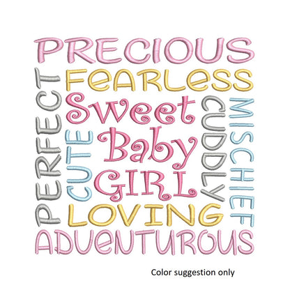 Baby girl machine embroidery design by rosiedayembroidery.com