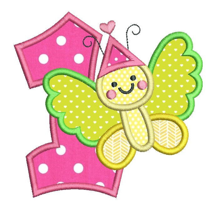 1st birthday butterfly applique machine embroidery design by rosiedayembroidery.com