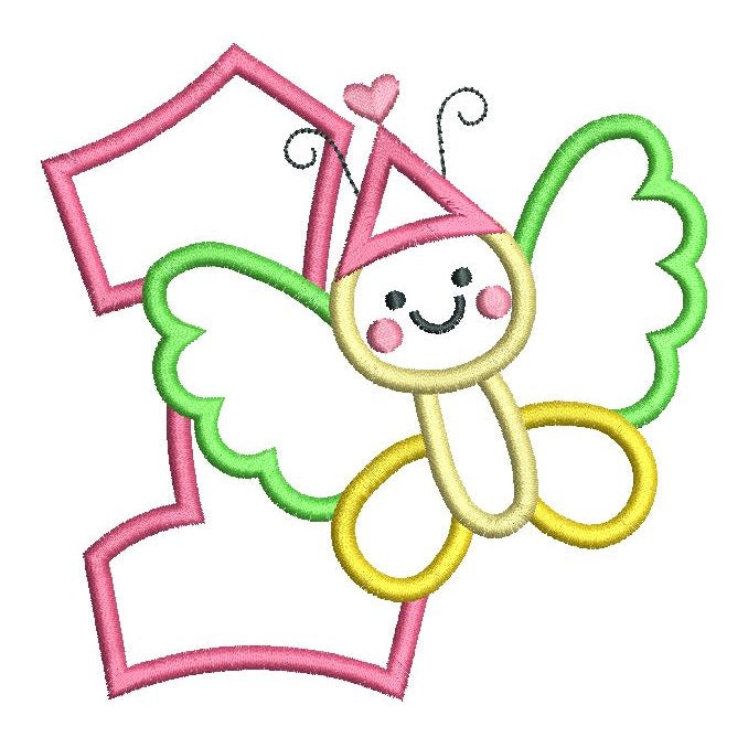 1st birthday butterfly applique machine embroidery design by rosiedayembroidery.com