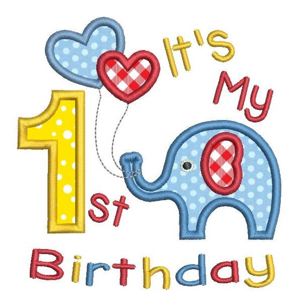 1st birthday applique number with elephant machine embroidery design by rosiedayembroidery.com