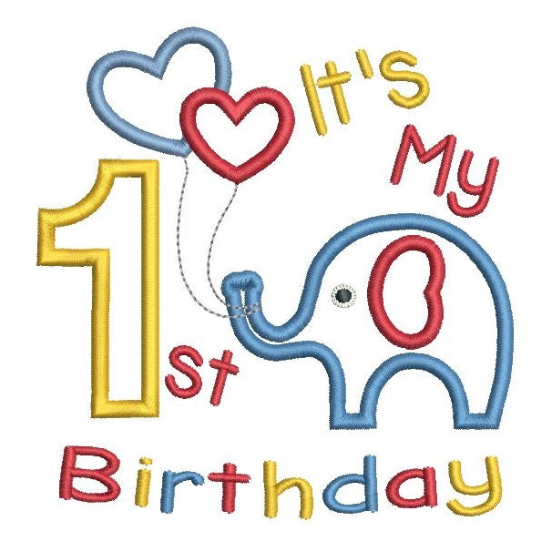 1st birthday number with elephant applique machine embroidery design by rosiedayembroidery.com