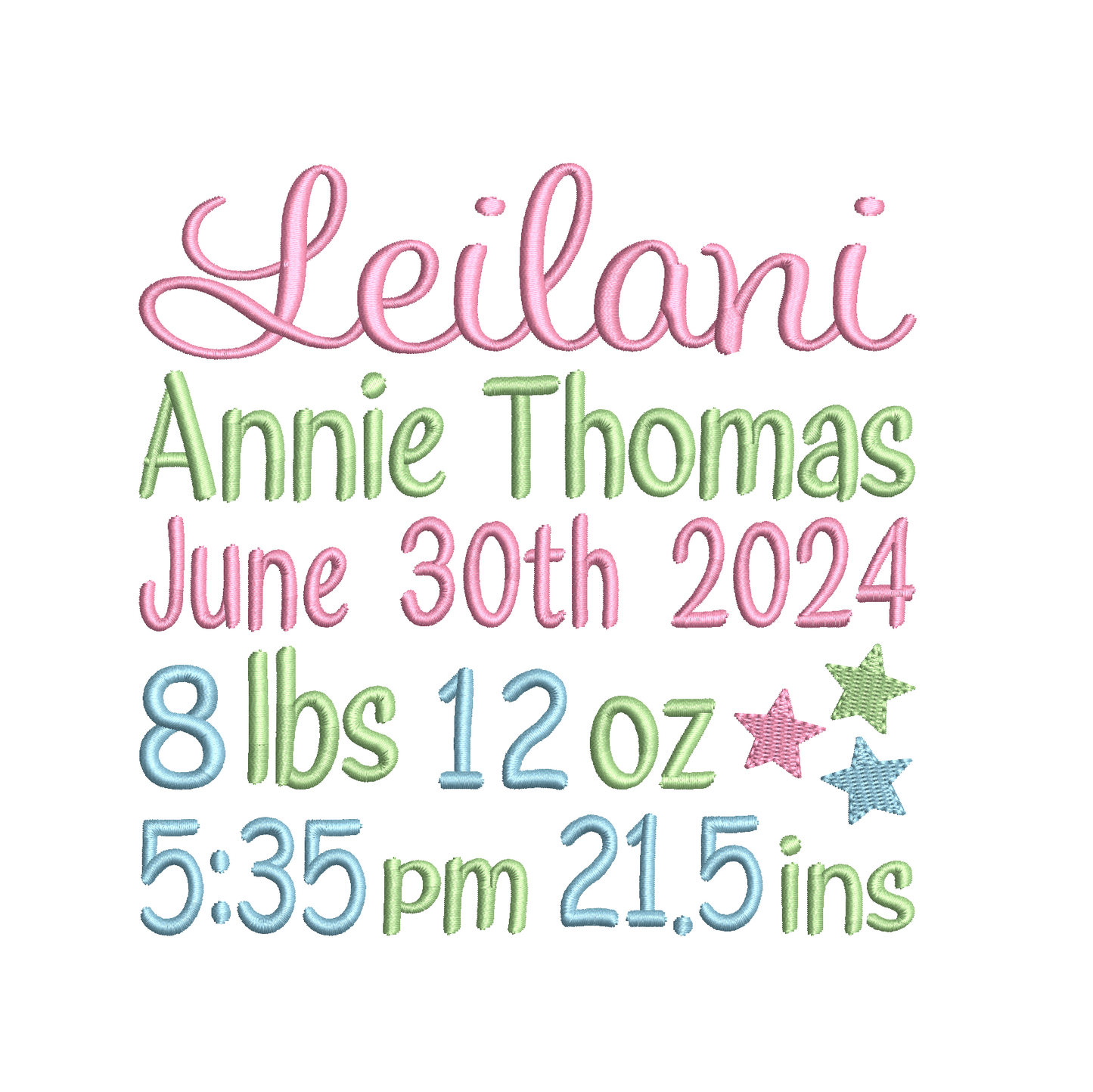 Baby birth announcement machine embroidery design by rosiedayembroidery.com