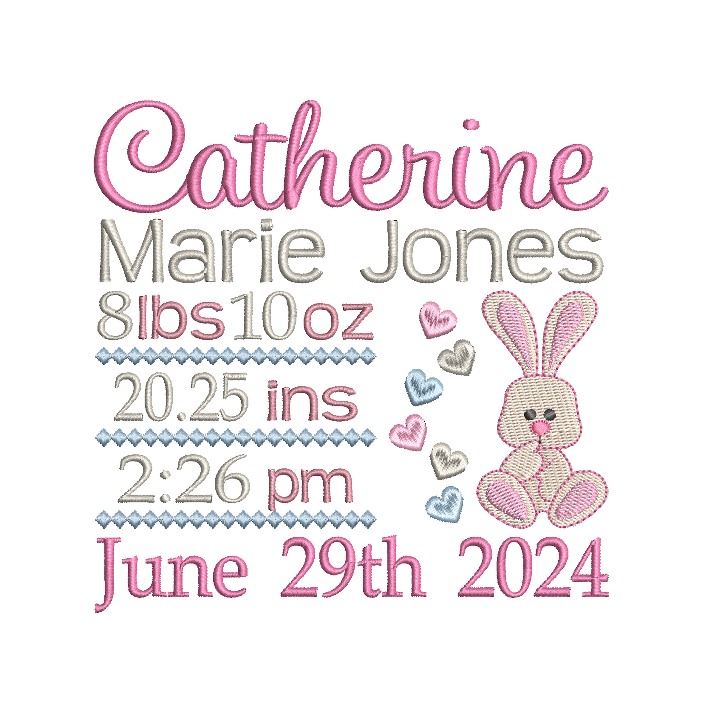 Baby birth announcement template machine embroidery design by rosiedayembroidery.com