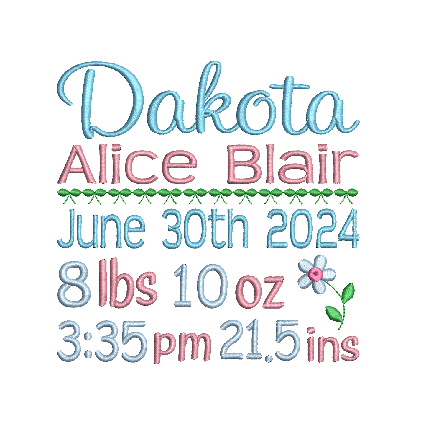 Baby birth announcement machine embroidery design by rosiedayembroidery.com