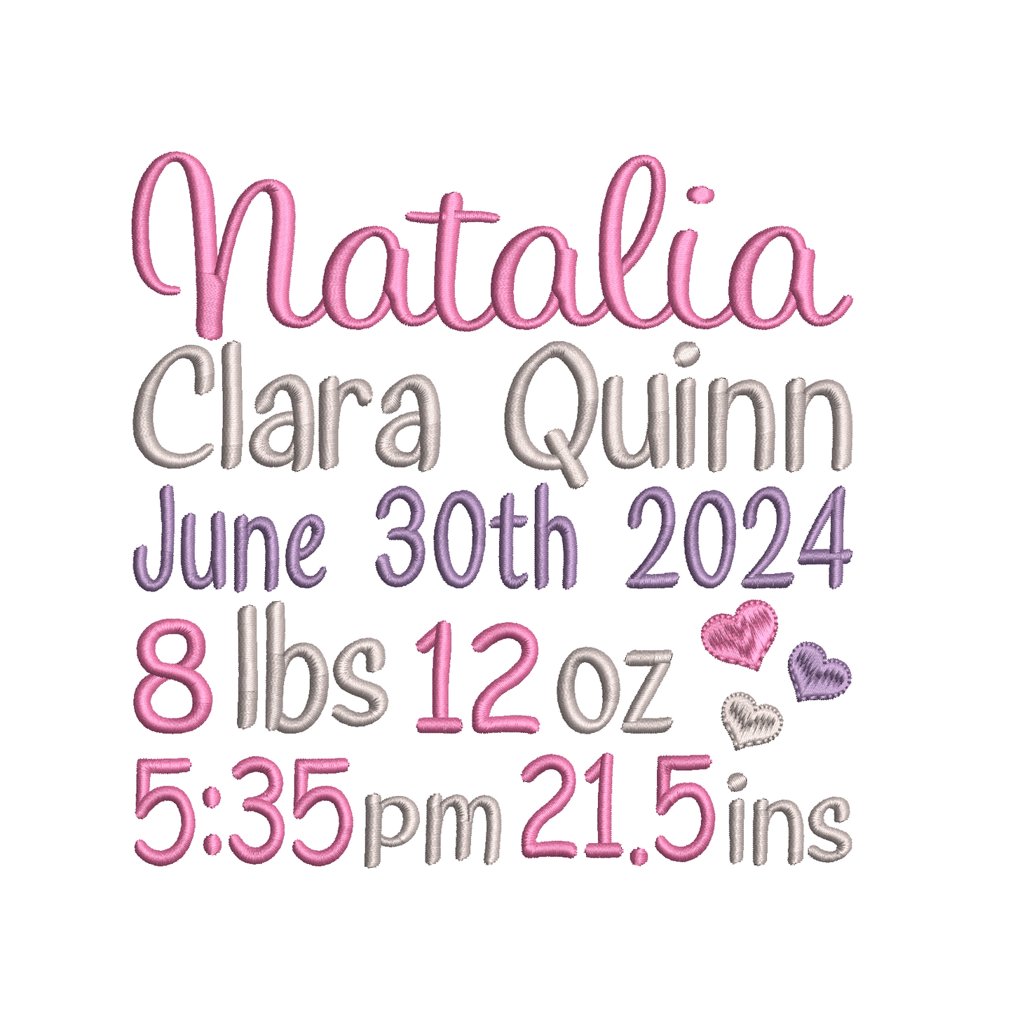 Baby birth announcement machine embroidery design by rosiedayembroidery.com