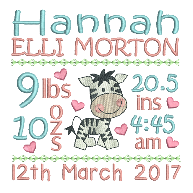 Baby birth announcement -custom embroidery design by rosiedayembroidery.com