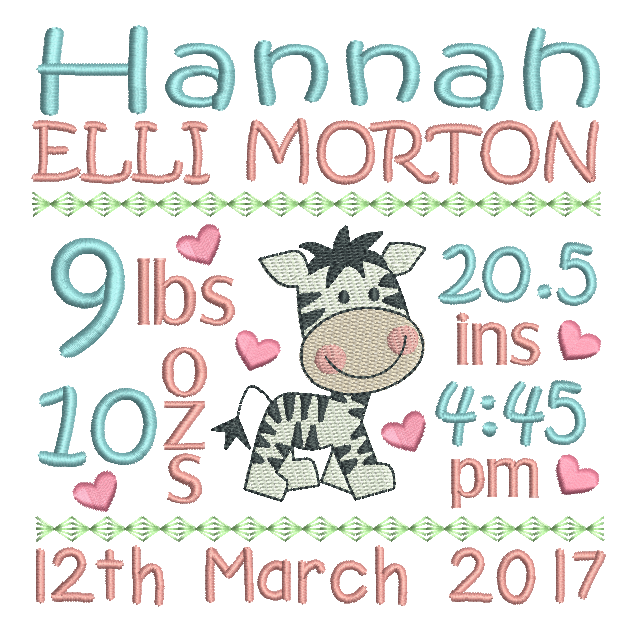 Baby birth announcement -custom embroidery design by rosiedayembroidery.com