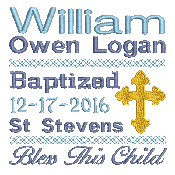 Baptism Announcement - Customised machine embroidery design by rosiedayembroidery.com