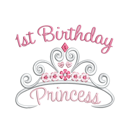 1st birthday princess crown machine embroidery design by rosiedayembroidery.com