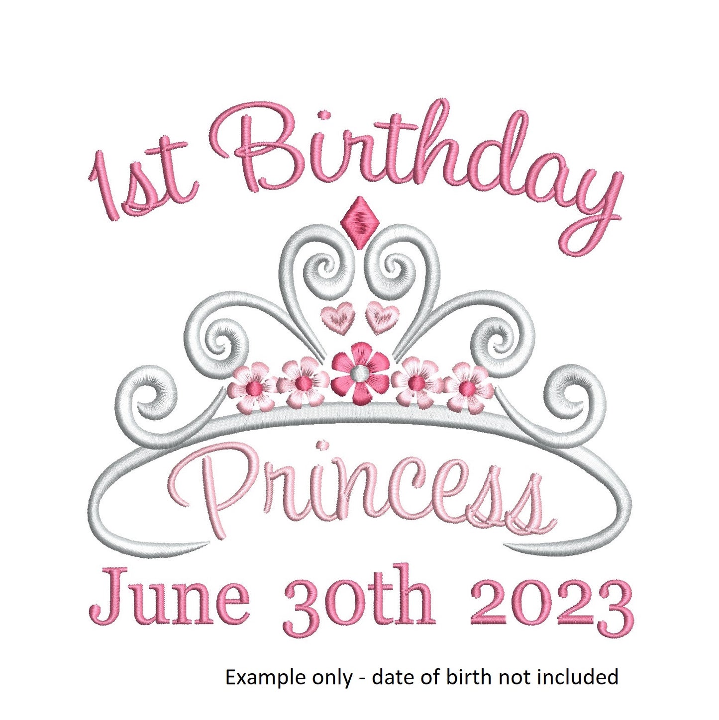 1st birthday princess crown machine embroidery design by rosiedayembroidery.com