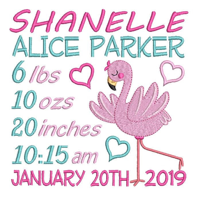 Baby birth announcement -custom embroidery design by rosiedayembroidery.com