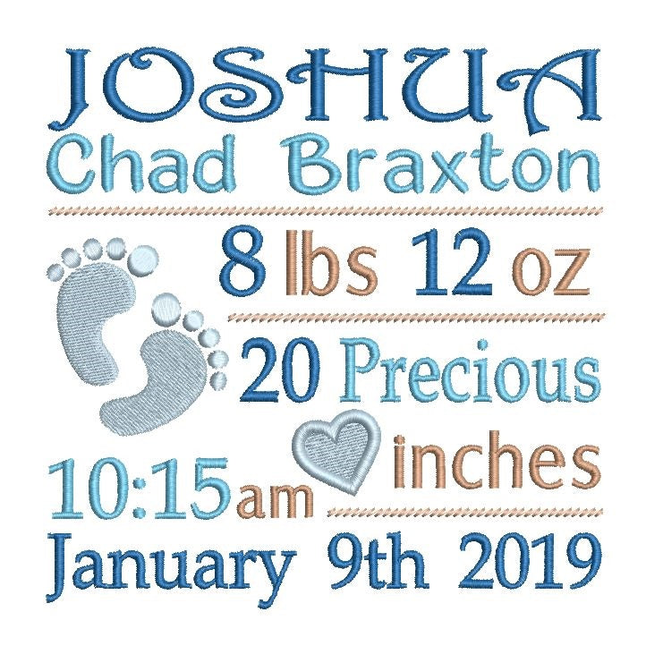 Baby birth announcement -custom embroidery design by rosiedayembroidery.com