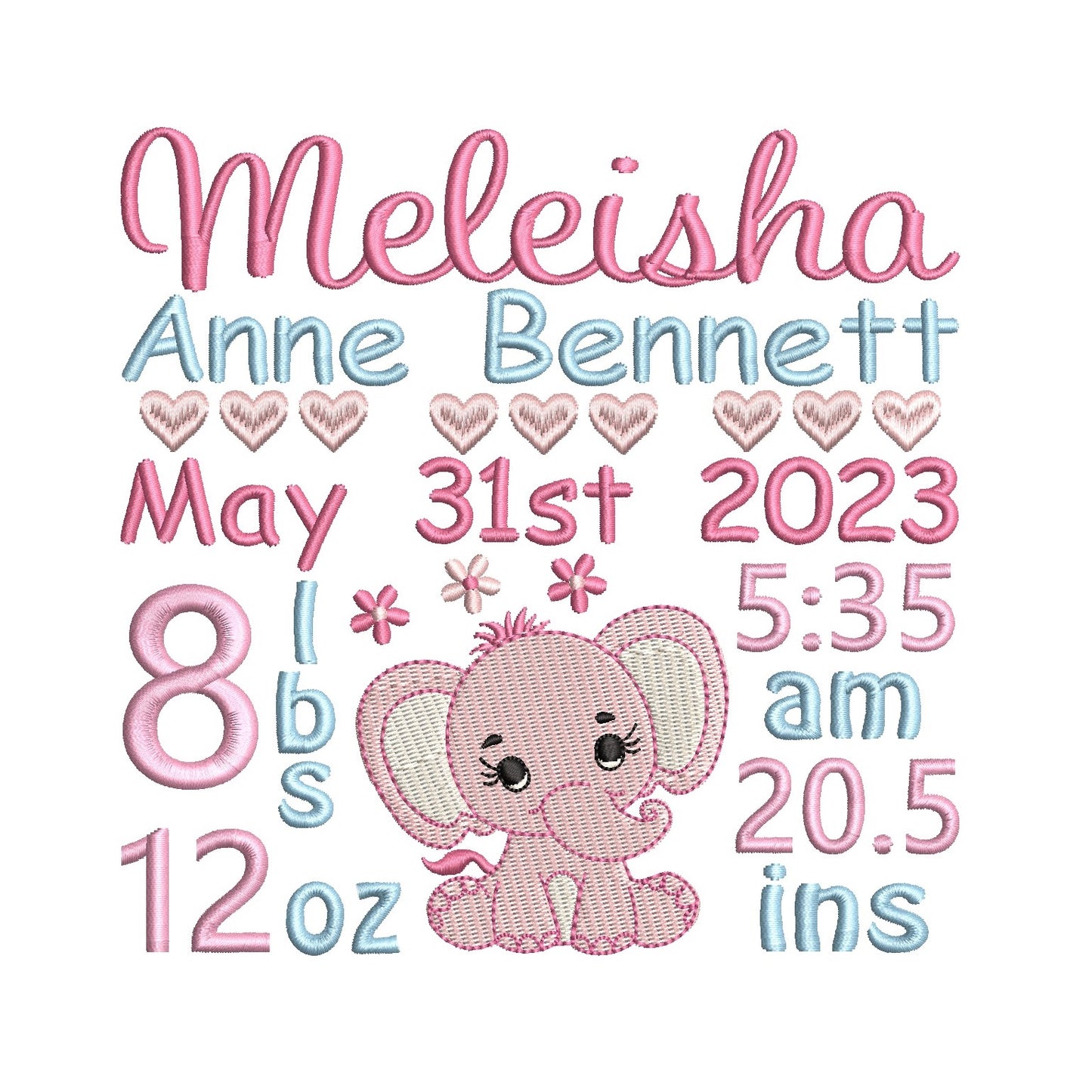 Baby birth announcement machine embroidery design by rosiedayembroidery.com