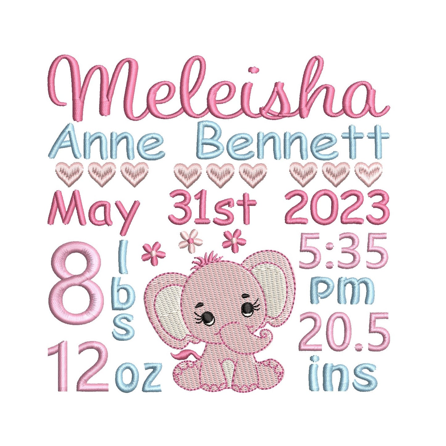 Baby birth announcement machine embroidery design by rosiedayembroidery.com