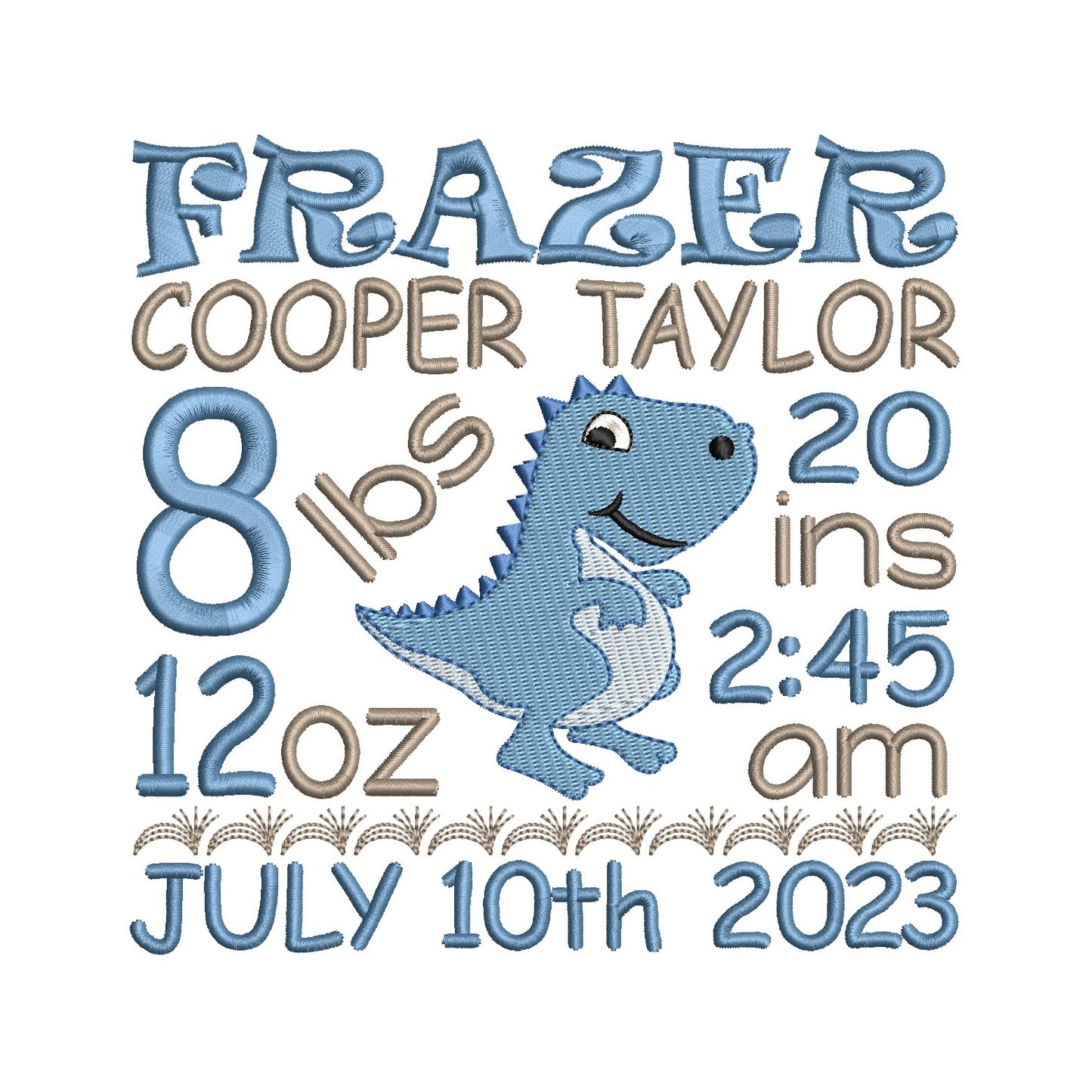 Baby boy birth announcement -custom embroidery design by rosiedayembroidery.com