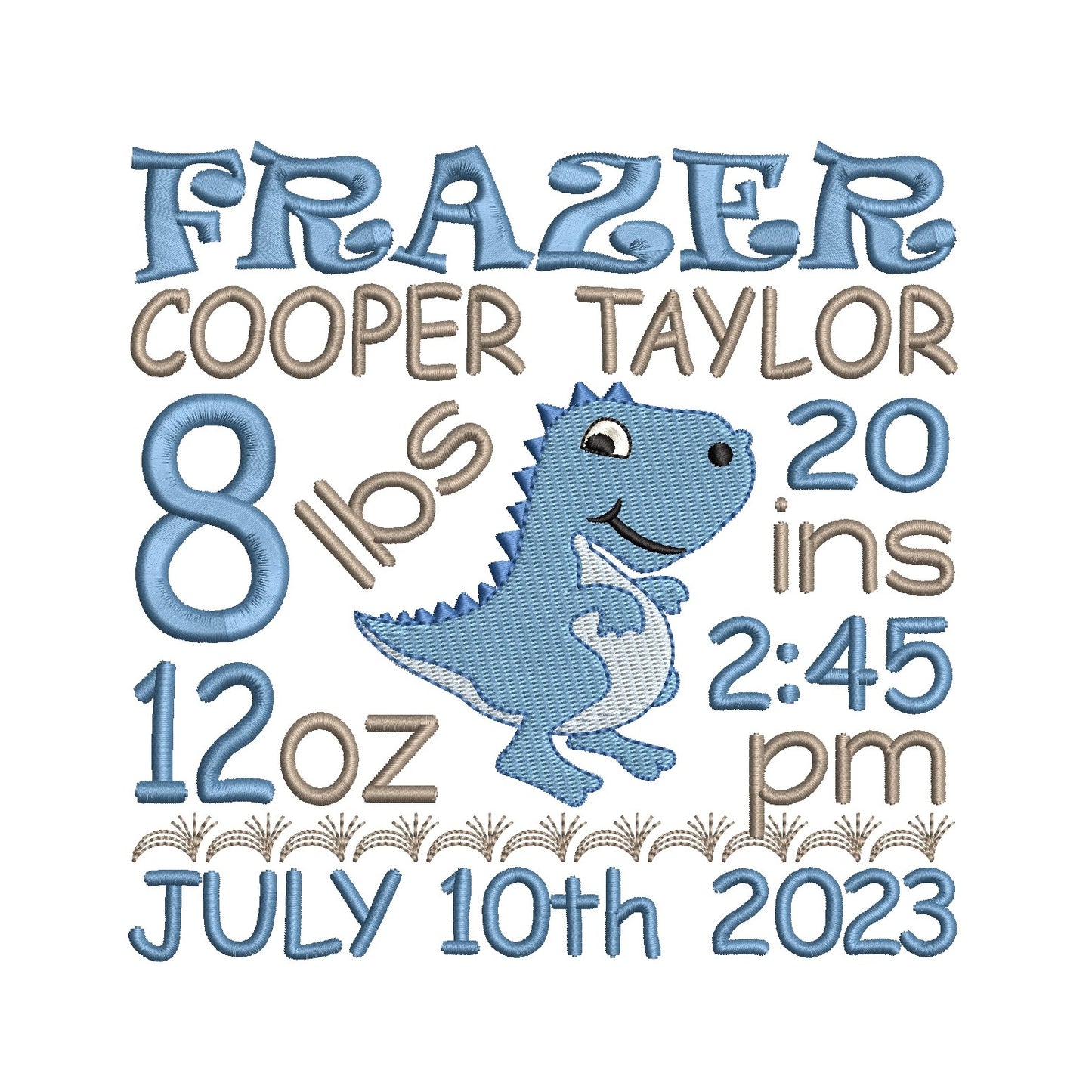 Baby boy birth announcement -custom embroidery design by rosiedayembroidery.com