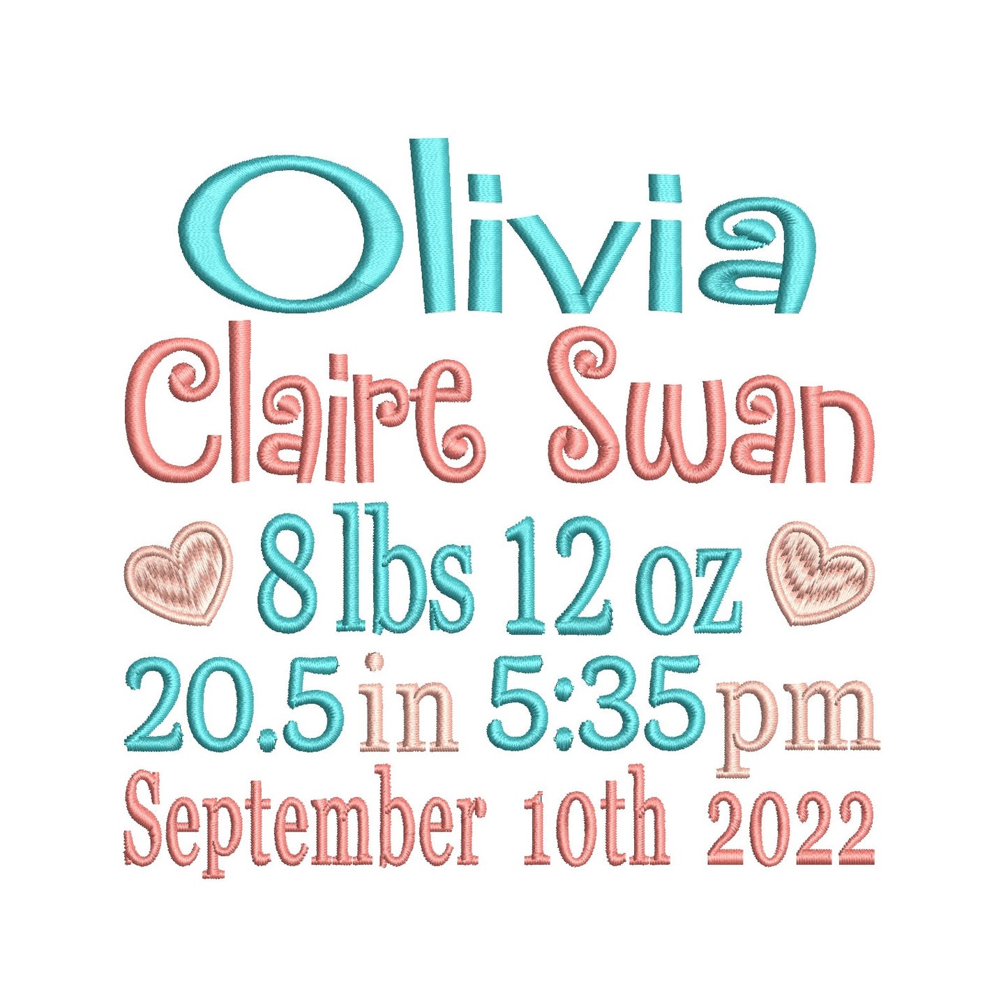 Baby birth announcement -custom embroidery design by rosiedayembroidery.com