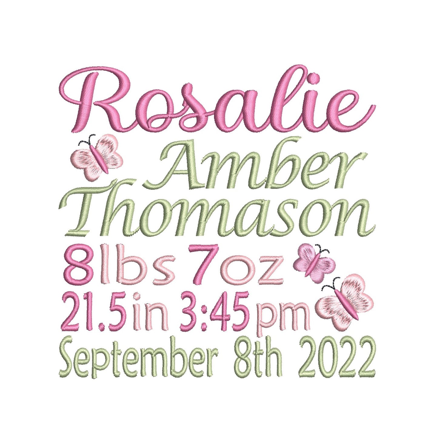 Baby birth announcement -custom embroidery design by rosiedayembroidery.com