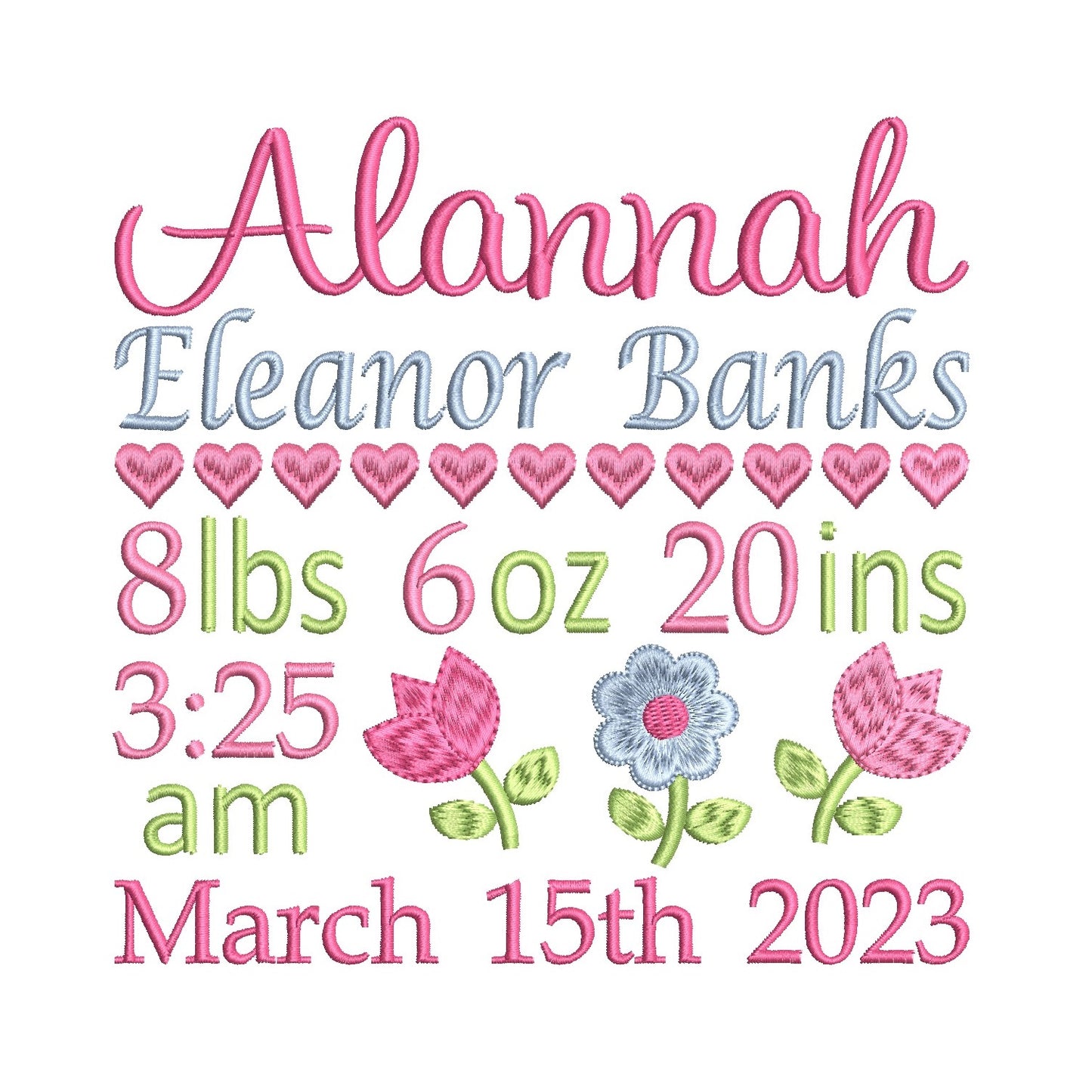 Baby birth announcement machine embroidery design by rosiedayembroidery.com