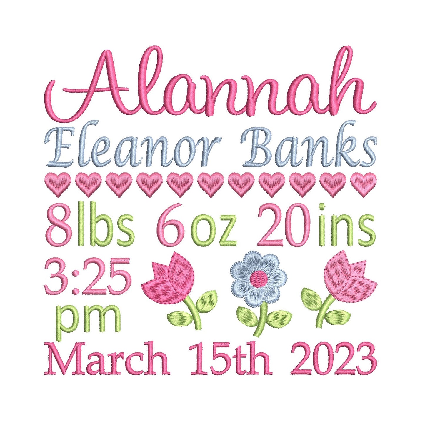 Baby birth announcement machine embroidery design by rosiedayembroidery.com