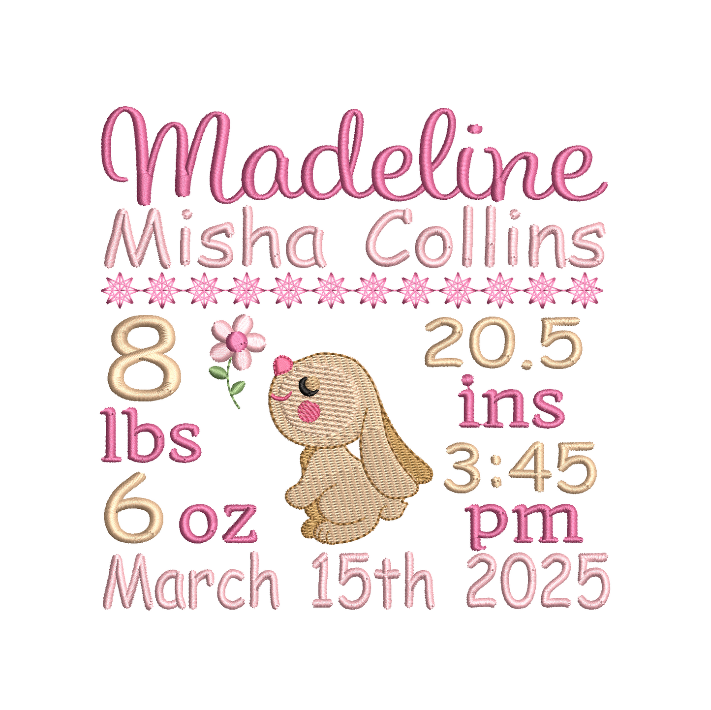 Baby birth announcement template machine embroidery design by rosiedayembroidery.com