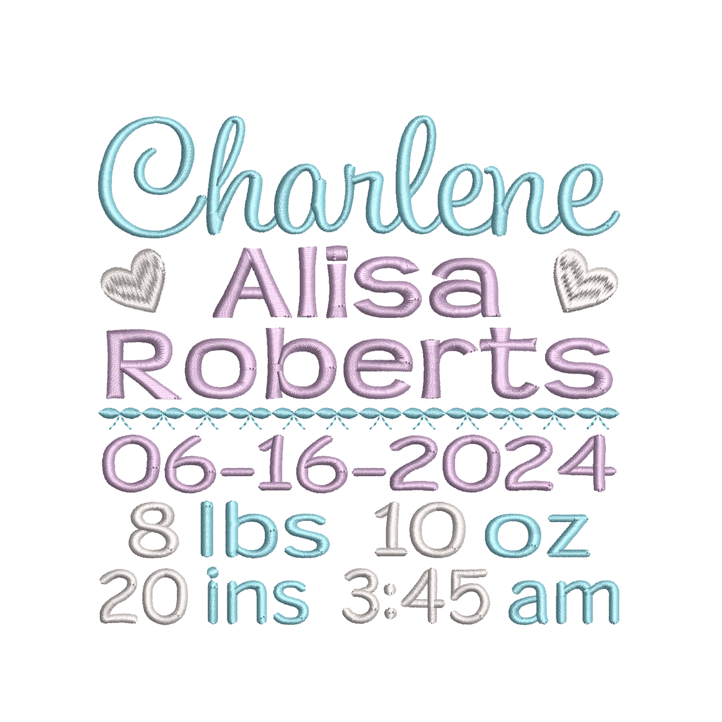 Baby birth announcement machine embroidery design by rosiedayembroidery.com
