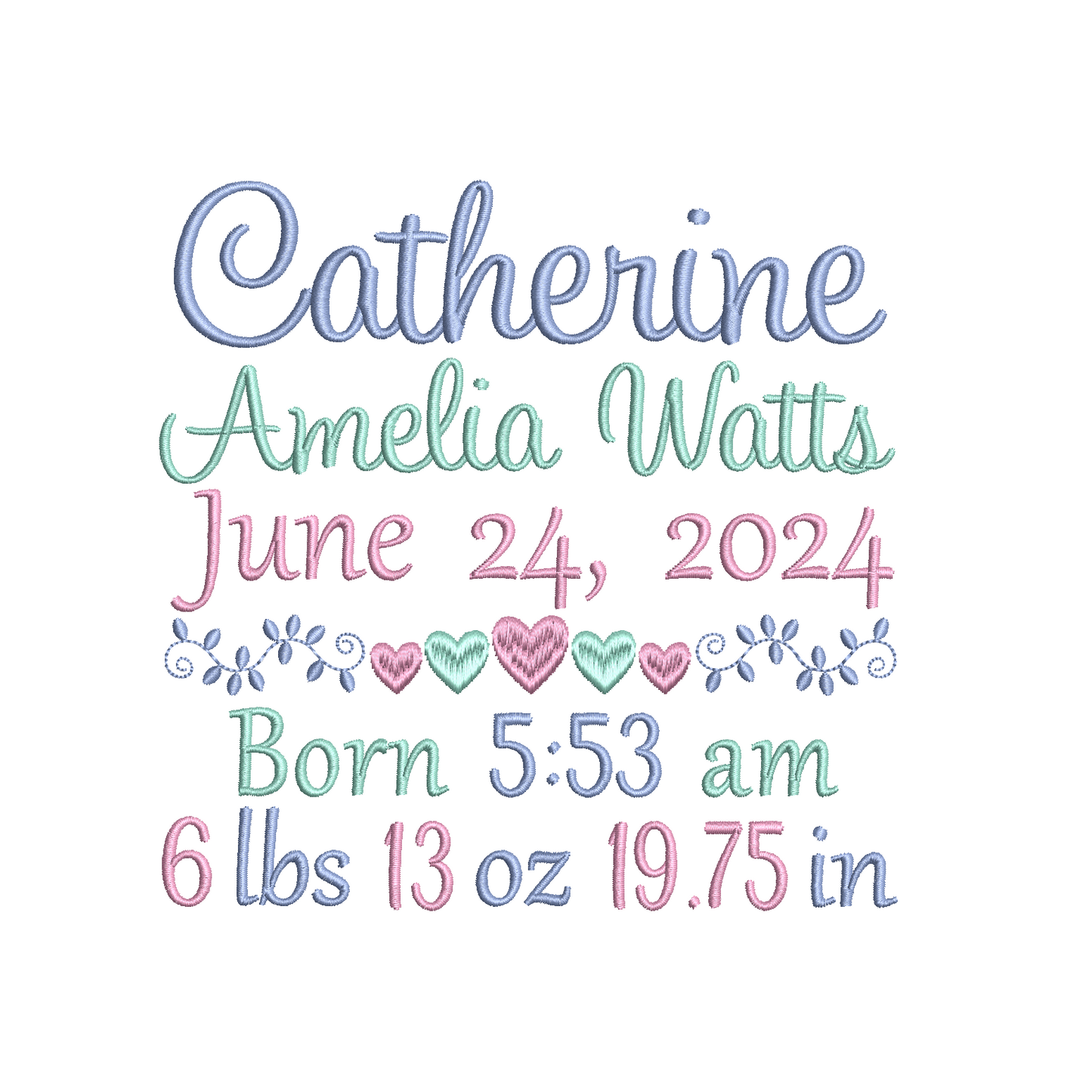 Baby birth announcement machine embroidery design by rosiedayembroidery.com