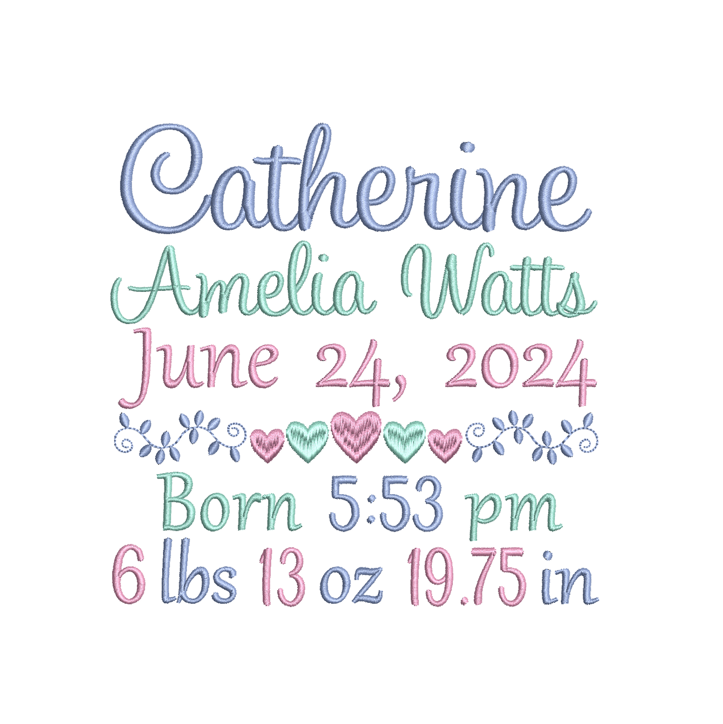 Baby birth announcement machine embroidery design by rosiedayembroidery.com