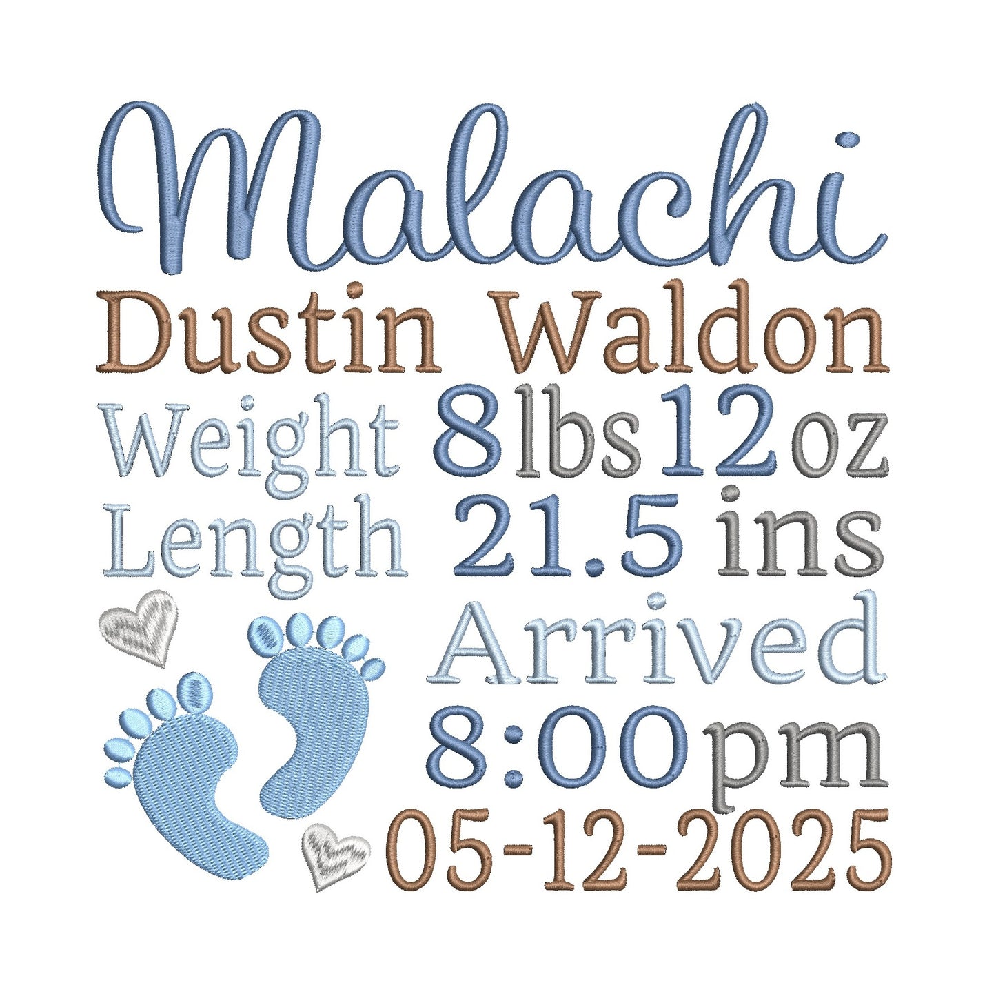 Baby birth announcement machine embroidery design by rosiedayembroidery.com
