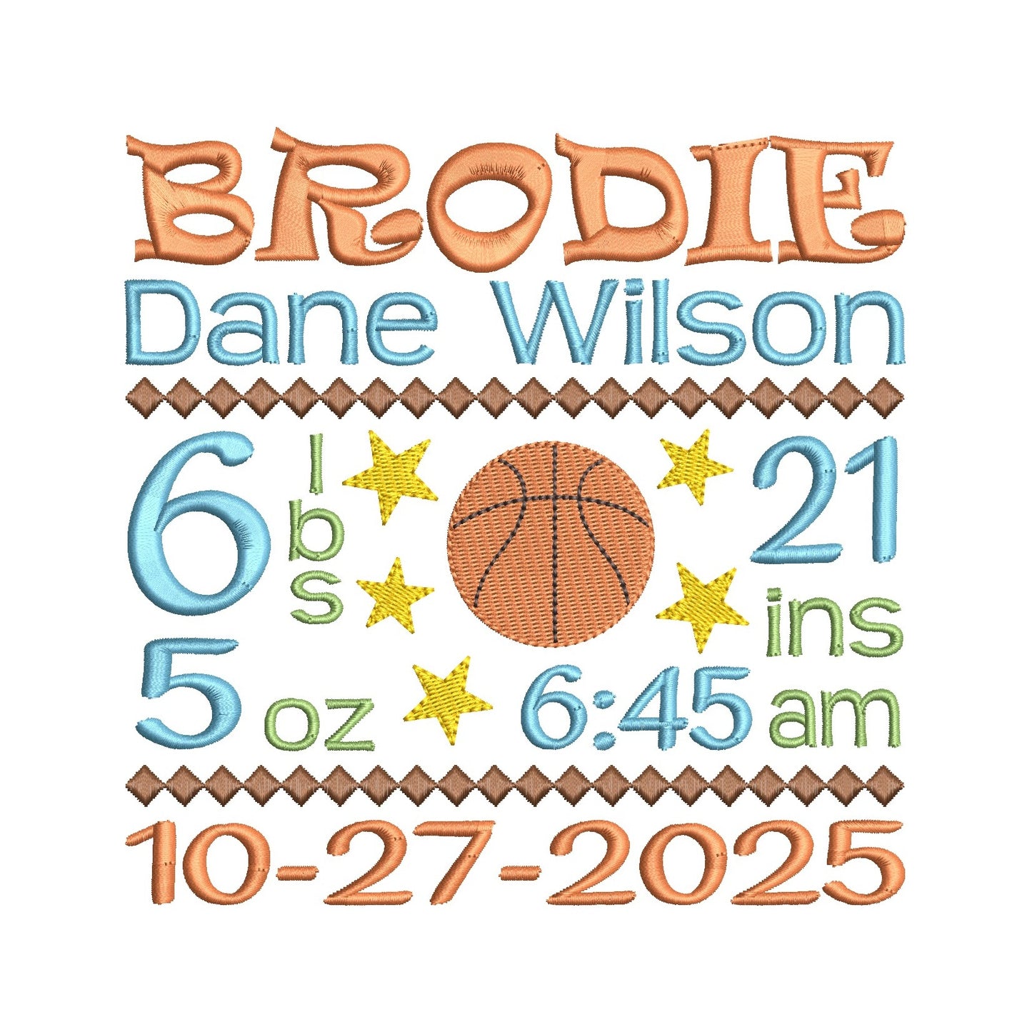 Baby Birth Announcement - Template Embroidery Design by rosiedayembroidery.com