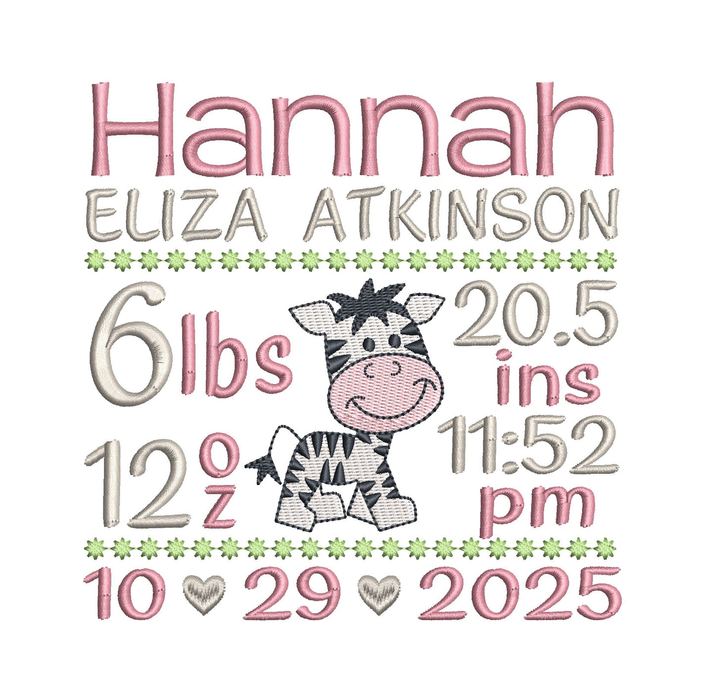 Baby Birth Announcement -Custom Embroidery Design by rosiedayembroidery.com