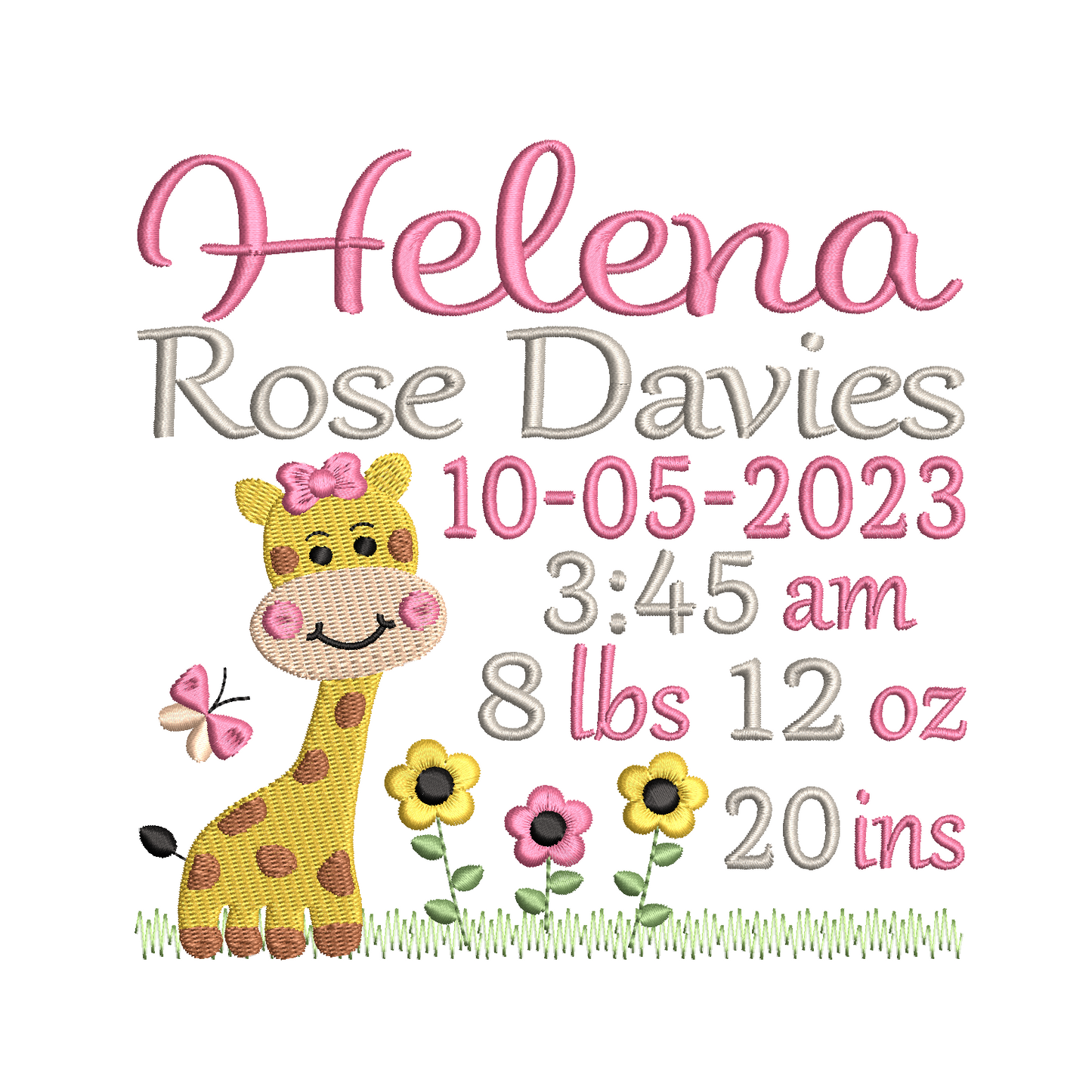 Baby birth announcement -custom embroidery design by rosiedayembroidery.com