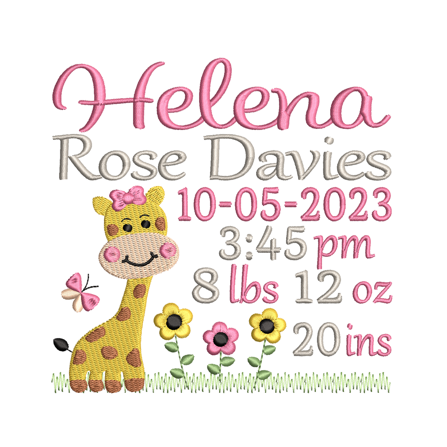 Baby birth announcement -custom embroidery design by rosiedayembroidery.com