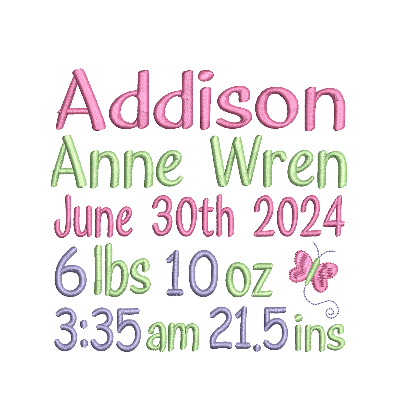 Baby birth announcement machine embroidery design by rosiedayembroidery.com