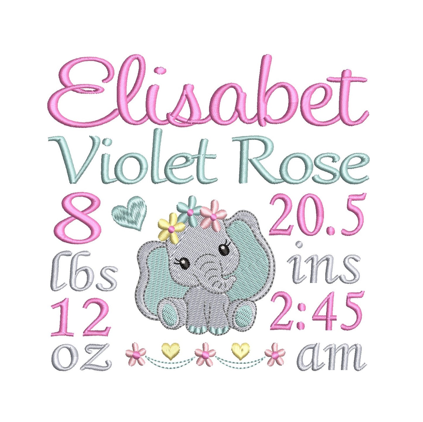 Baby birth announcement machine embroidery design by rosiedayembroidery.com