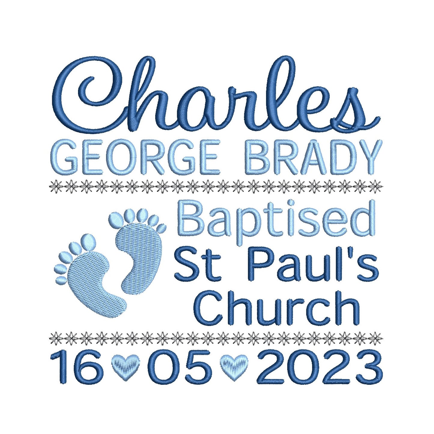 Baptism Announcement - Customised machine embroidery design by rosiedayembroidery.com