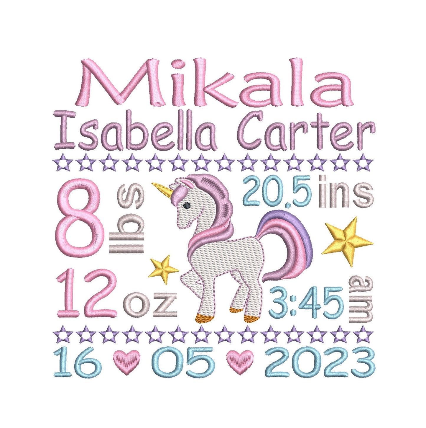 Baby Birth Announcement -Custom Embroidery Design by rosiedayembroidery.com