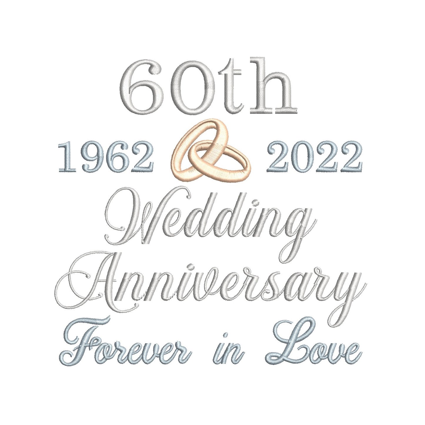 60th Wedding anniversary machine embroidery design by rosiedayembroidery.com