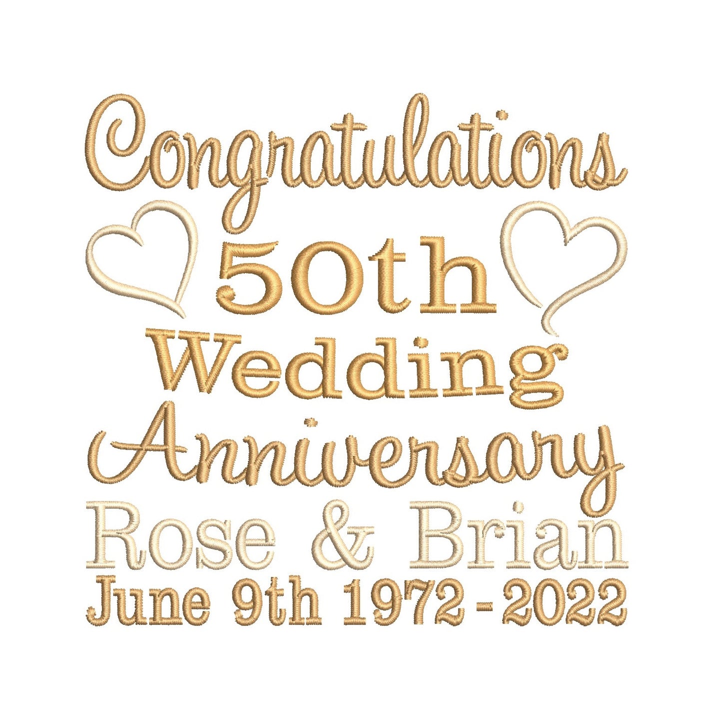 50th Wedding anniversary machine embroidery design by rosiedayembroidery.com