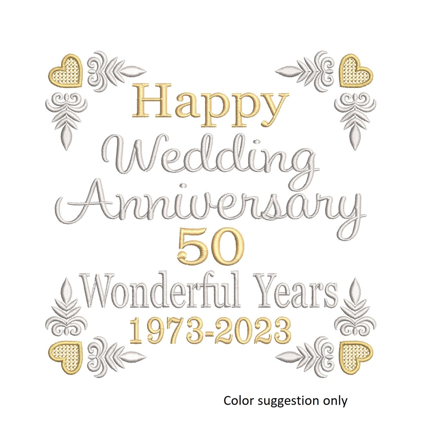 50th wedding anniversary template machine embroidery design by rosiedayembroidery.com