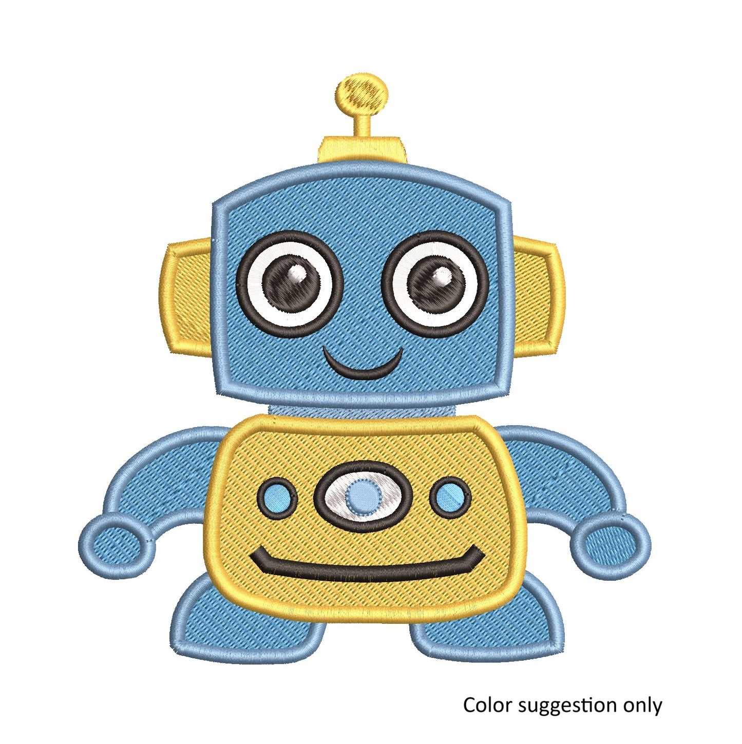 Cute baby robot fill stitch machine embroidery design by rosiedayembroidery.com