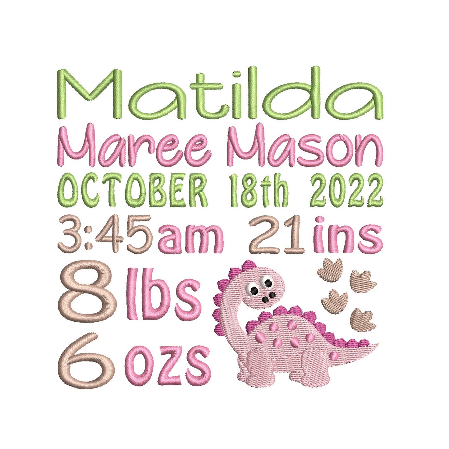 Baby birth announcement machine embroidery design by rosiedayembroidery.com