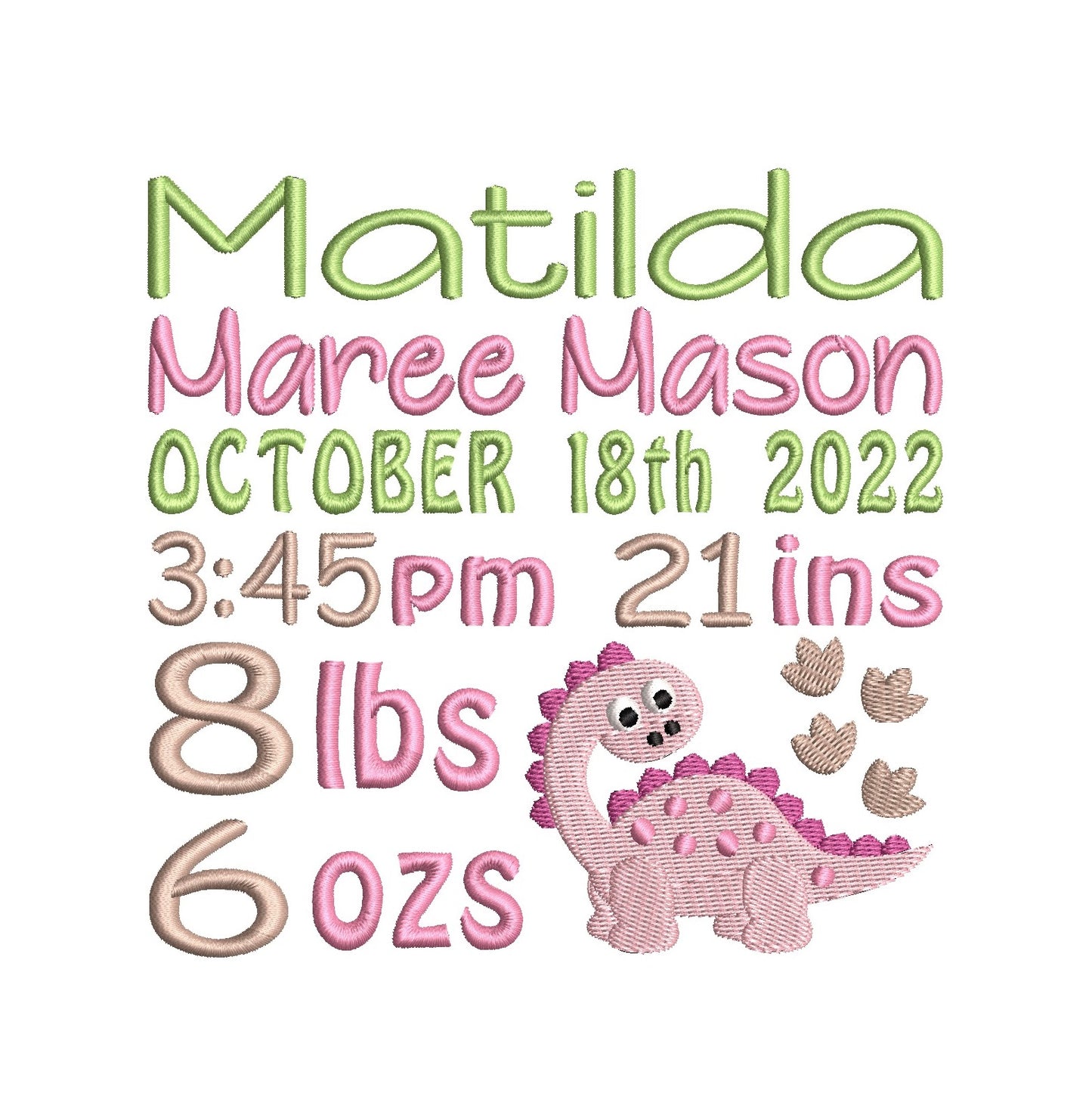 Baby birth announcement -custom embroidery design by rosiedayembroidery.com