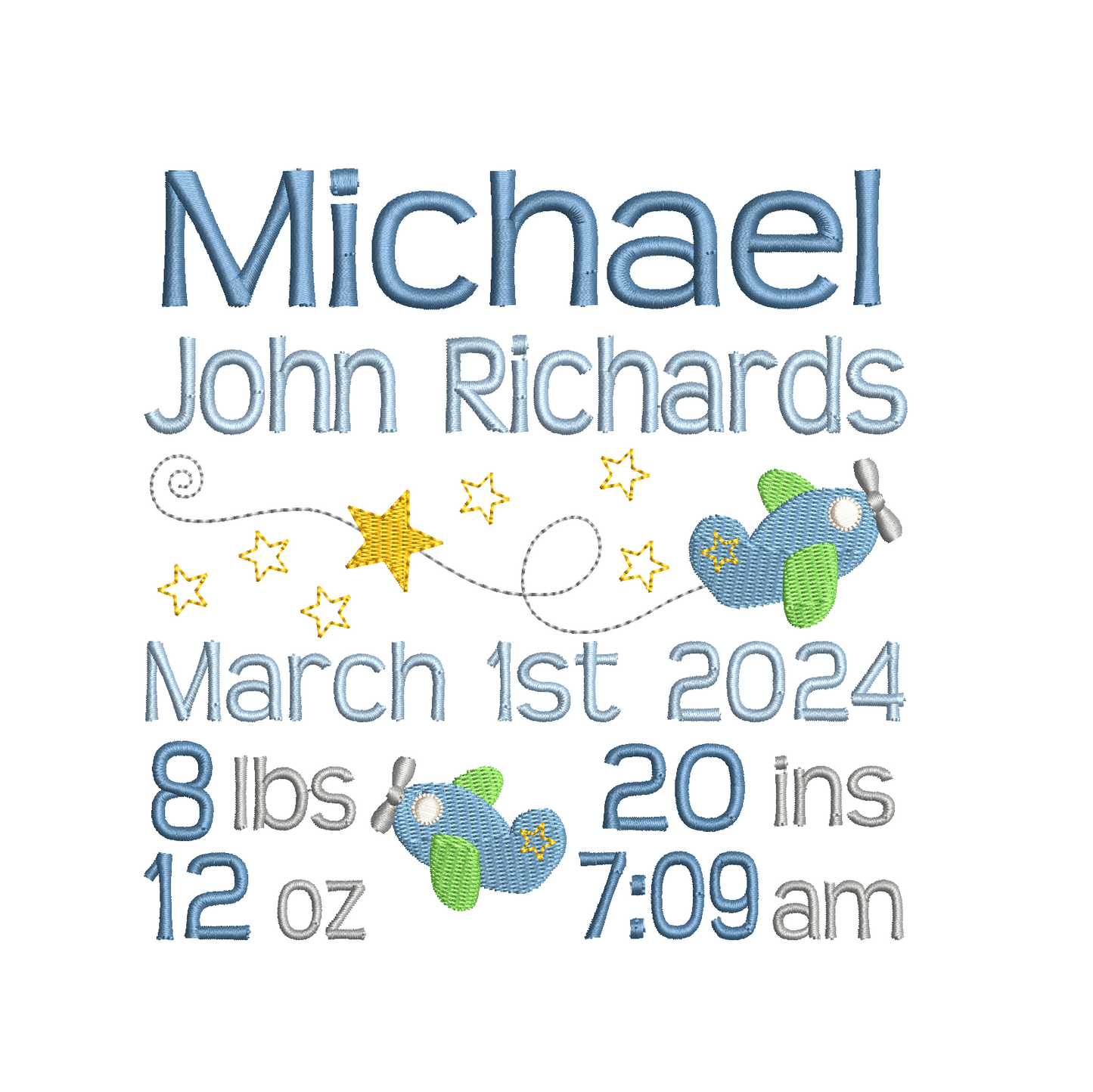 Baby birth announcement template machine embroidery design by rosiedayembroidery.com