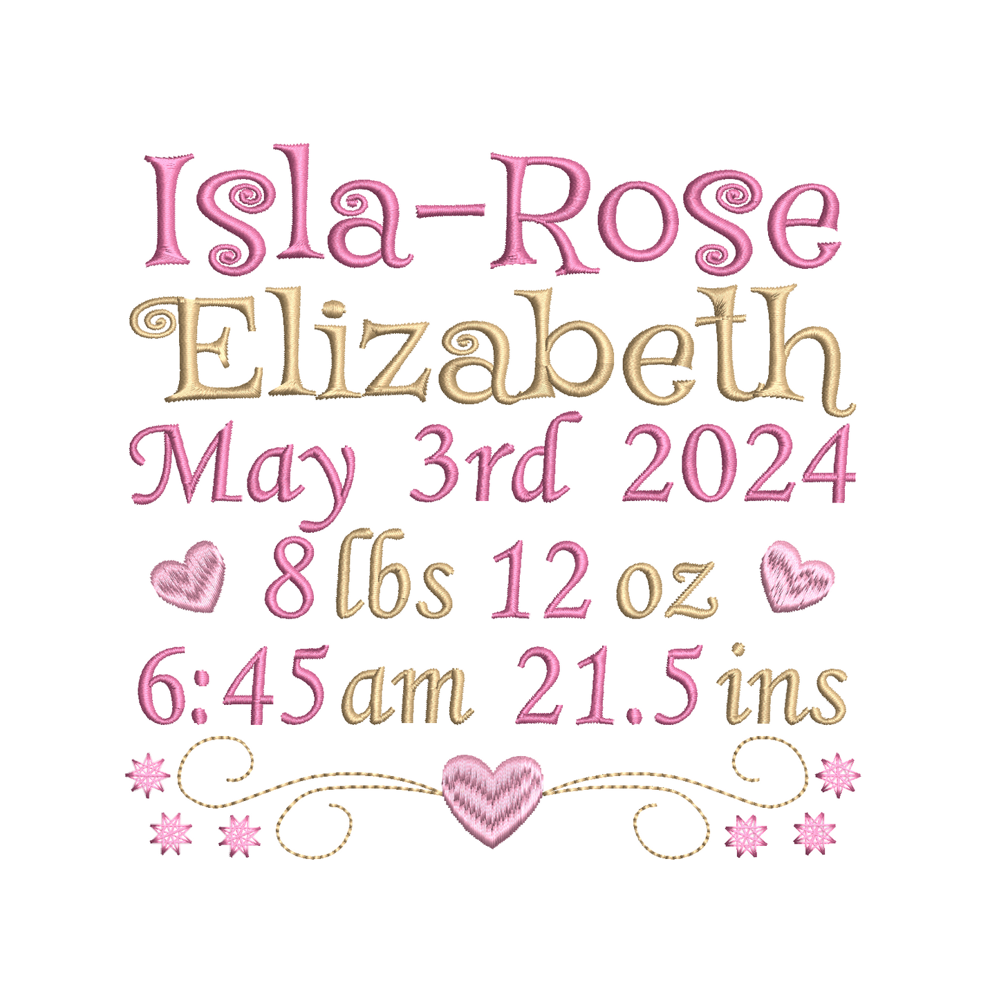 Baby birth announcement machine embroidery design by rosiedayembroidery.com