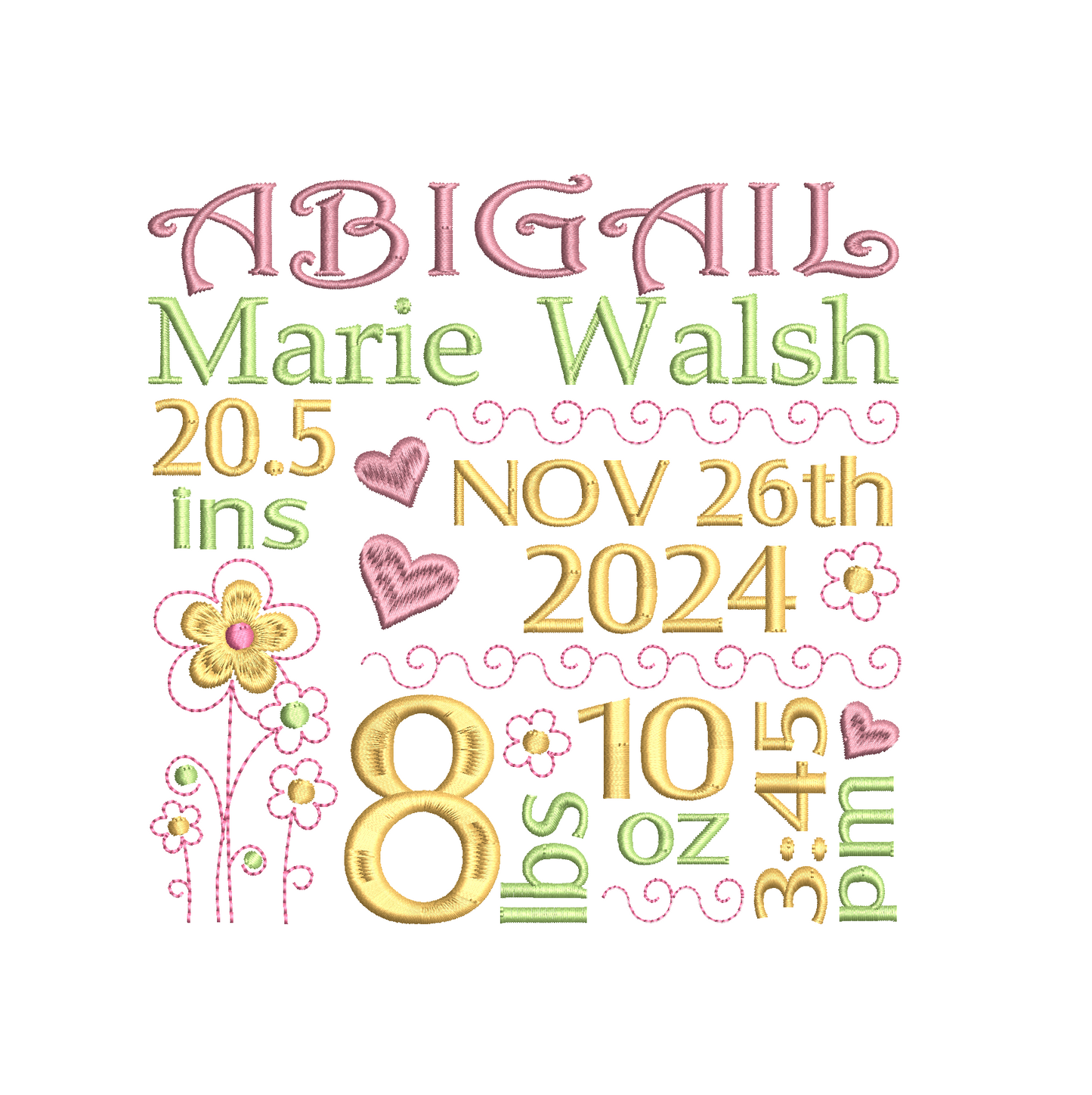 Baby birth announcement machine embroidery design by rosiedayembroidery.com