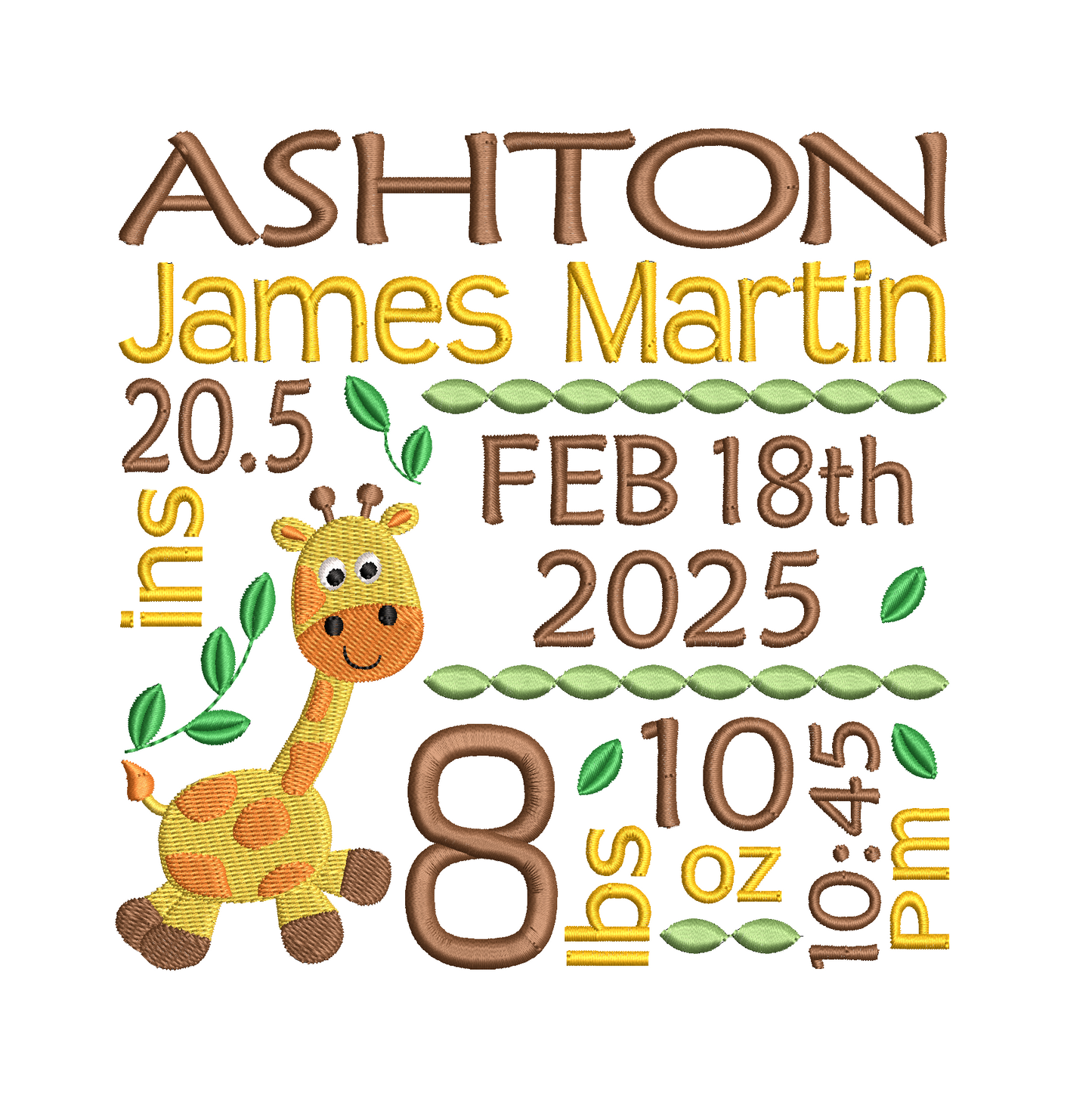 Baby birth announcement template machine embroidery design by rosiedayembroidery.com