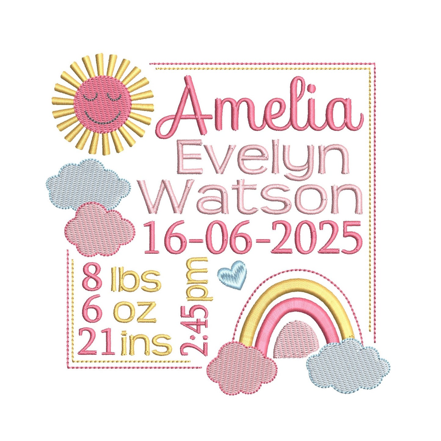 Baby birth template machine embroidery design by rosiedayembroidery.com